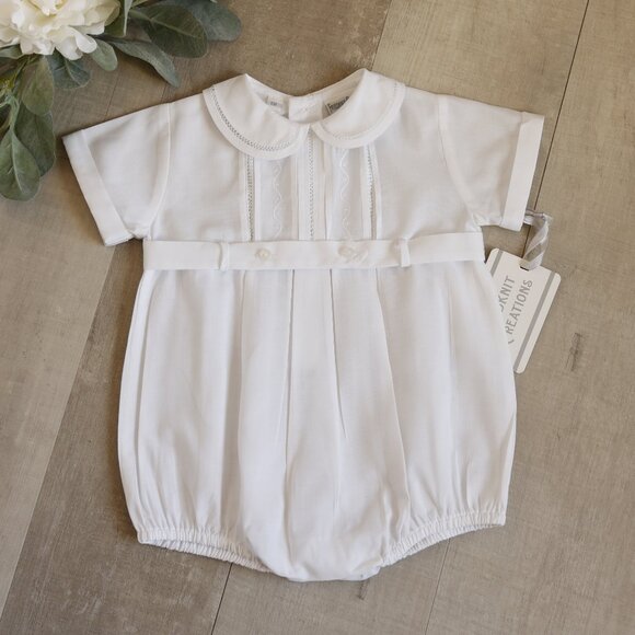 White Heirloom Belted Creeper Romper Feltman Brothers 6 Months Special Occasion - Picture 1 of 4